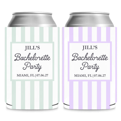 Personalized Summer Bachelorette Party Can Cooler, Custom Text Drink Holder, Coastal Themed Can Sleeve 685505