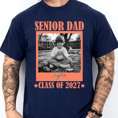 Personalized Senior Dad Mom 2027 Dark Shirt, Custom Photo Class Of 2027 Tee, Graduation Gift For Family 685374