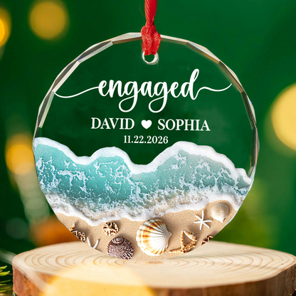 Personalized Beach Engaged Glass Ornament, First Christmas Engaged Gift, Couple Christmas Keepsake Gift 685766