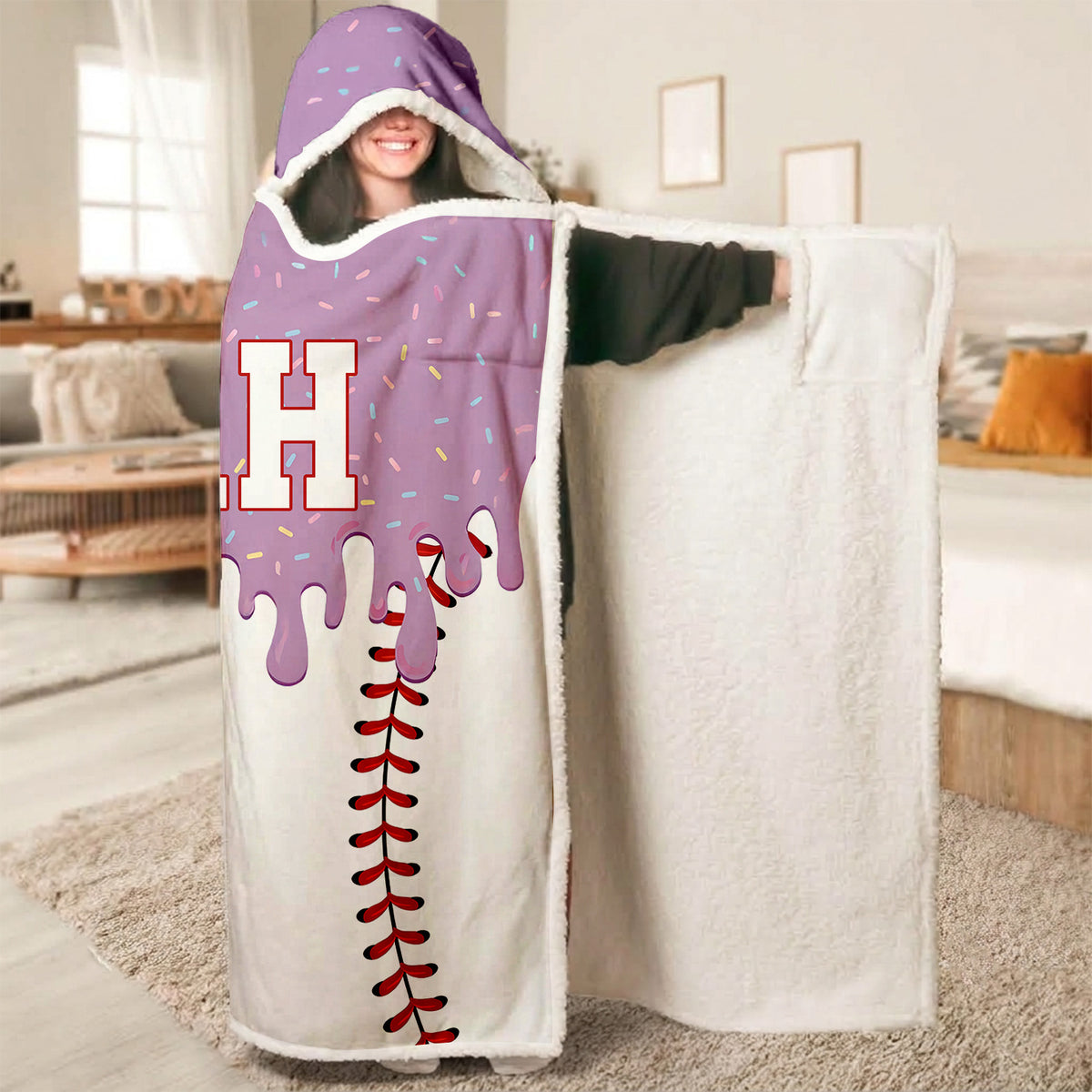 Personalized Baseball Drip Hooded Blanket, Custom Name & Number Ice Cream Drip Baseball Blanket 686375