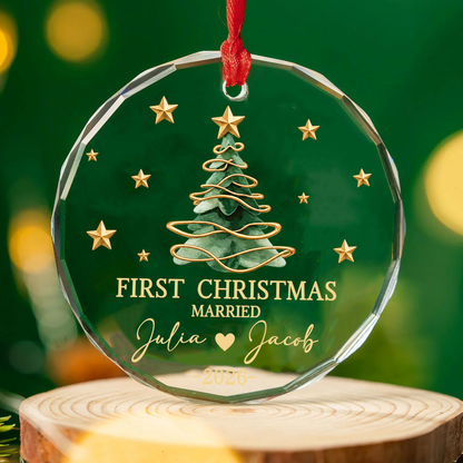 Personalized First Christmas Married Glass Ornament, Custom Christmas Keepsake, Wedding Gift For Couple 685939