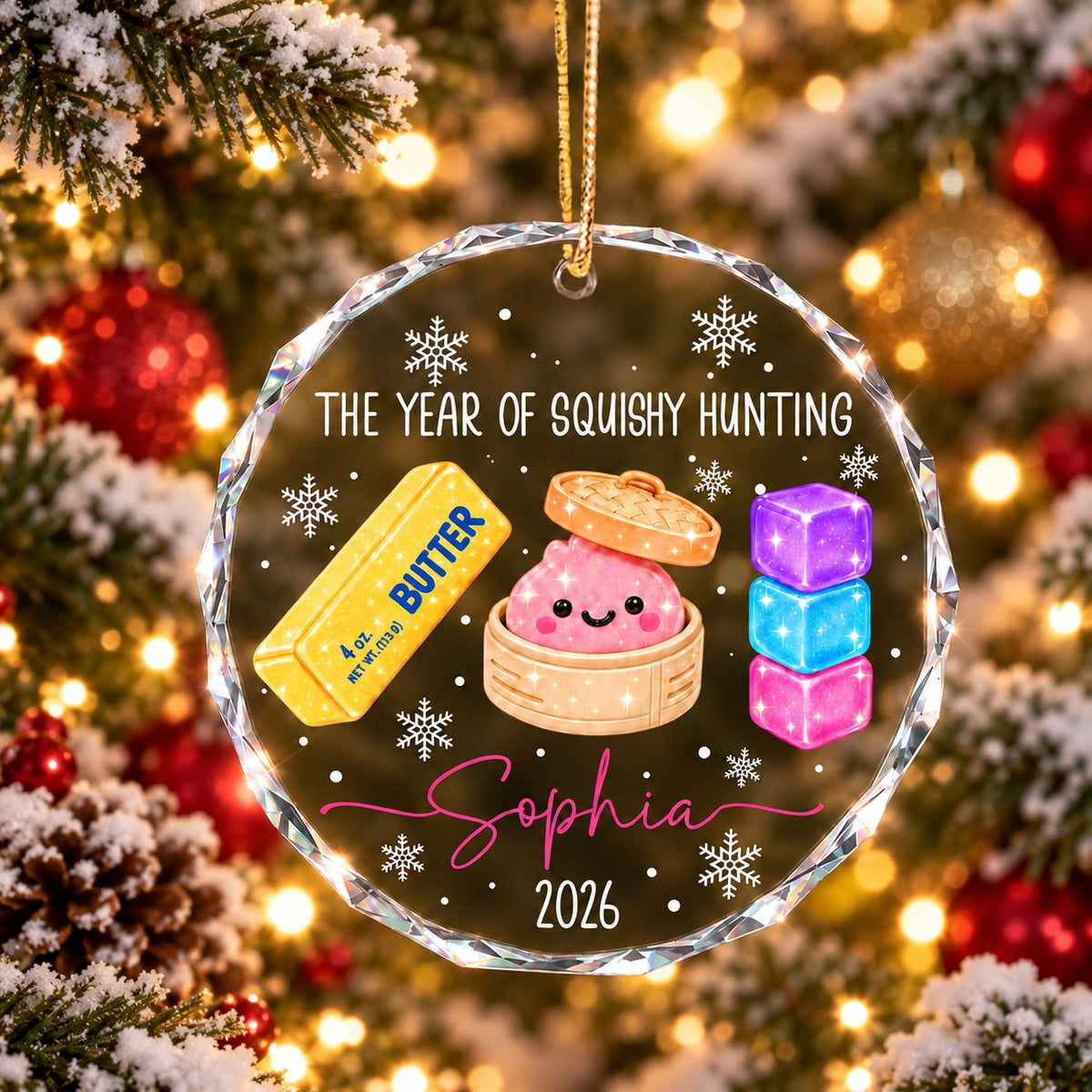 Personalized Squishy Glass Ornament, Custom Kids Name Year Of Squishy Hunting Christmas Gift 686441 WFD