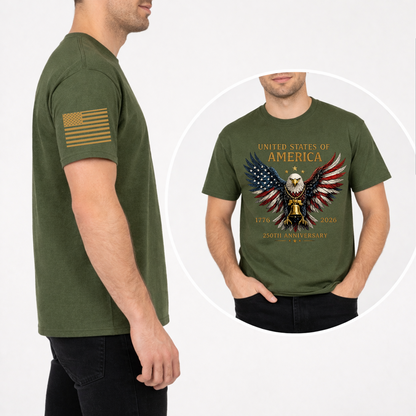 Retro USA 250th Anniversary Dark Shirt | Patriotic 4th Of July Front & Sleeve Shirt | Independence Day Gift 685406