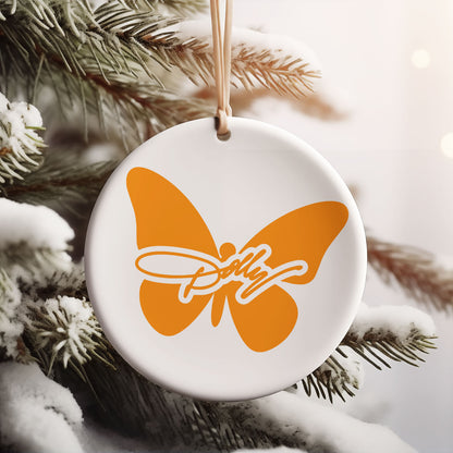 Dolly Orange Butterfly Christmas Ceramic Ornament, Country Music Legend Memorial Keepsake, Dolly Parton Gift 686125