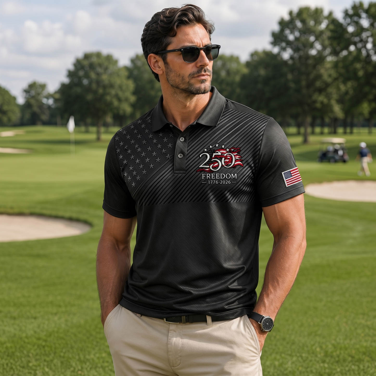 USA 250th Anniversary Polo Shirt, Patriotic American Flag Golf Polo, 4th Of July AOP Polo Shirt 685273
