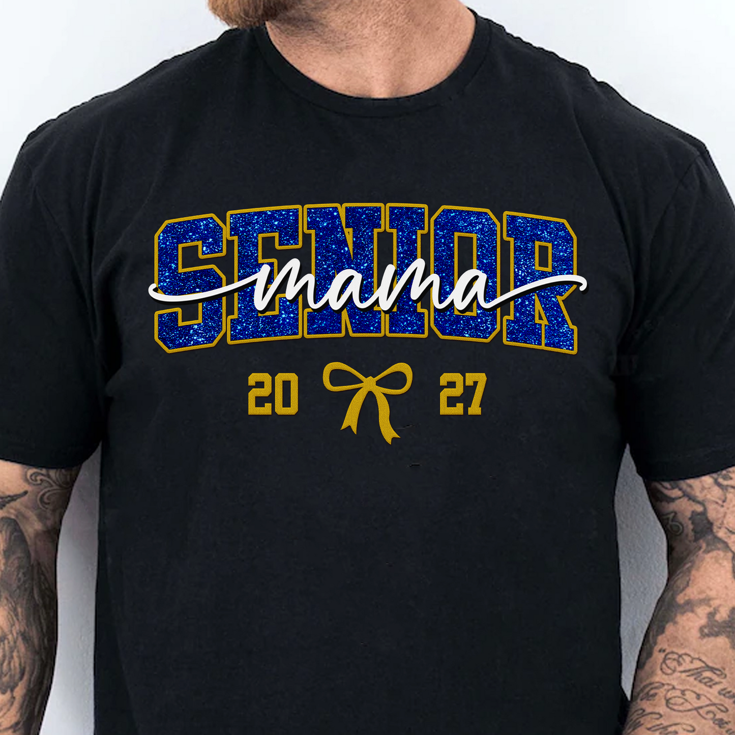 Personalized Embroidered Senior Mama Dark Shirt, Class Of 2027 Tee, Sparkle Graduation Gift 685675