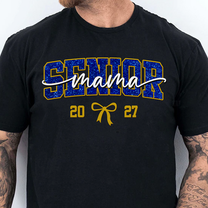 Personalized Embroidered Senior Mama Dark Shirt, Class Of 2027 Tee, Sparkle Graduation Gift 685675