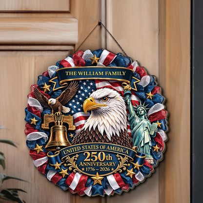 3D Effect Eagle Wreath 250 Years Anniversary Wooden Sign | Patriotic Wood Sign | Happy 250th USA Decor 684532