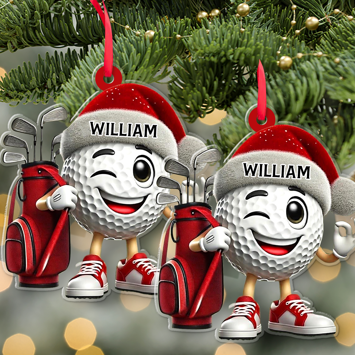 Personalized Winking Golf Ball Christmas Acrylic Ornament, Custom Name Gift For Golfer 686381
