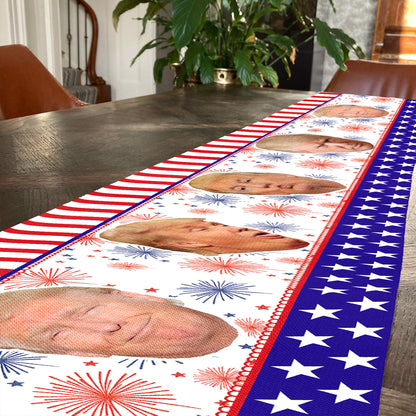 Trump Face Fireworks Table Runner | Personalized Trump President 4th Of July | Independence Day Table Runner For Kitchen 682332 - GOP