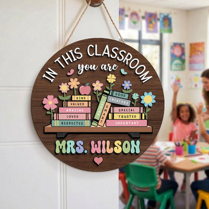 Custom Teacher Name Wooden Sign, Personalized Back To School Door Hanger, Teacher Appreciation Gift 685434 WFD