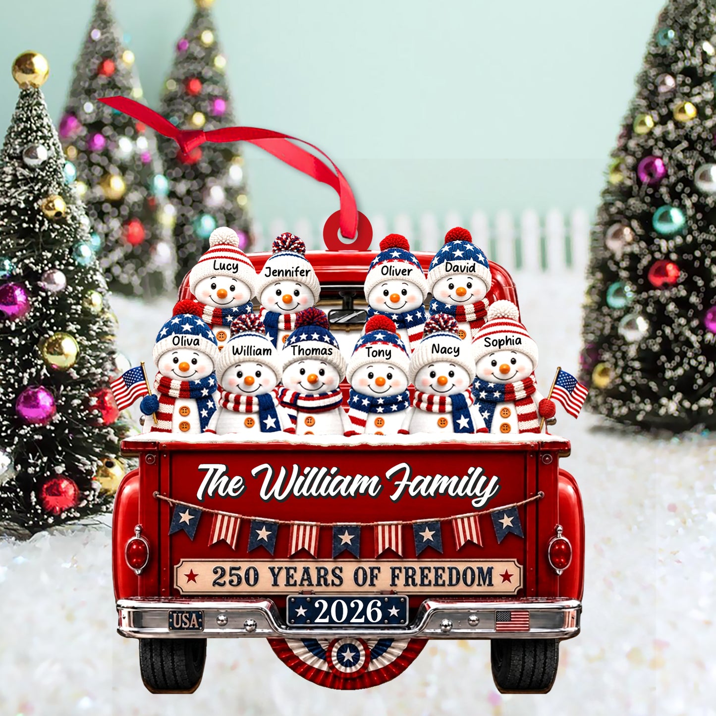Personalized Snowman 250 Years Of Freedom Wooden Ornament, Custom Name Christmas Ornament 685951