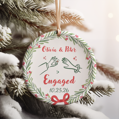 Personalized Engagement Ceramic Ornament, Wedding Gift For Engaged Couple, Christmas Ornament Keepsake 685825