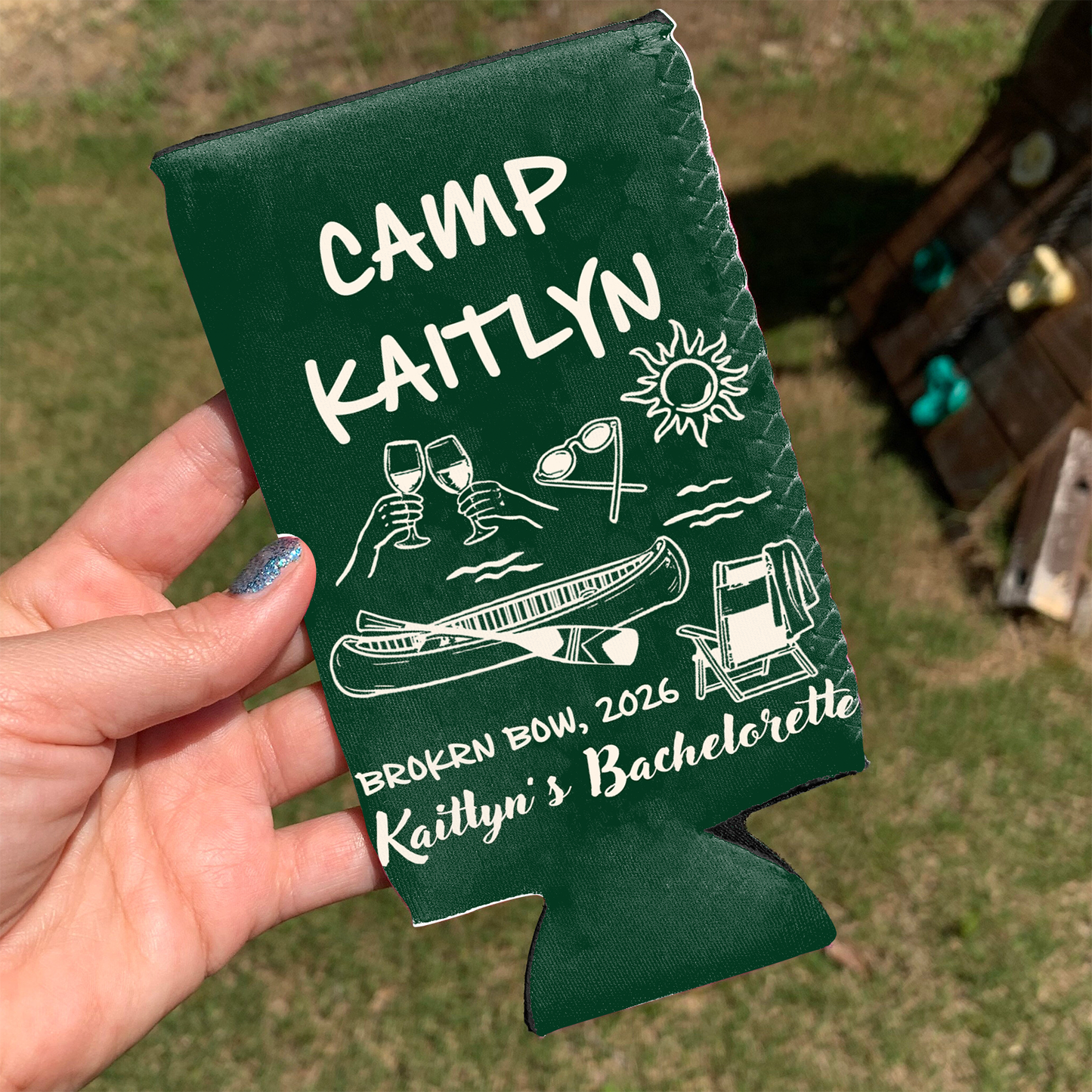 Personalized Camp Bachelorette Can Cooler, Custom Summer Party Favor, Beach Trip Gift 685806