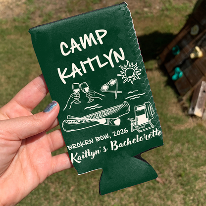 Personalized Camp Bachelorette Can Cooler, Custom Summer Party Favor, Beach Trip Gift 685806