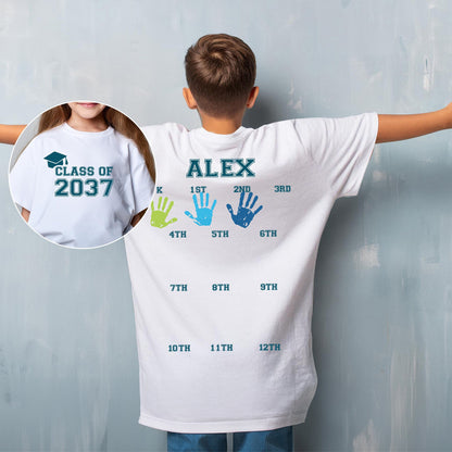 Personalized Class Of 2037 Handprint Large Front & Back Bright Shirt, Custom Year Graduation Tee 685666
