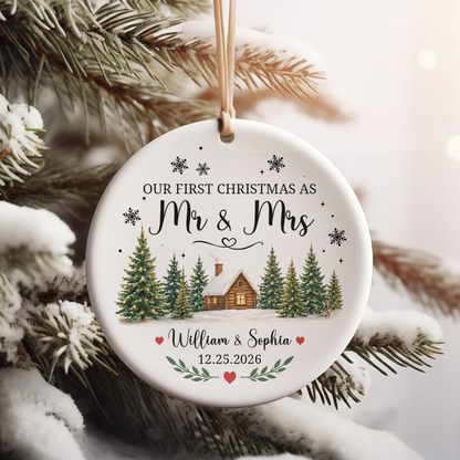 Personalized Our First Christmas As Mr & Mrs Ceramic Ornament, Custom Couple Christmas Keepsake Gift 685940