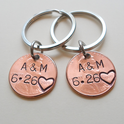 Personalized Anniversary Year Penny Keychain, Custom Name & Date Keychain, Gift For Couples 686683 WFD