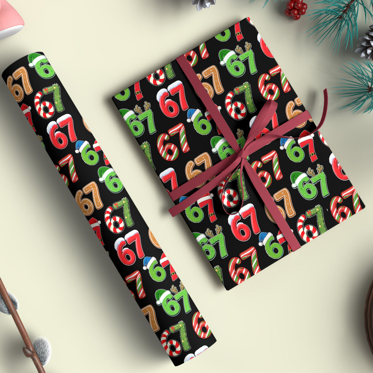 Funny 6 7 Wrapping Paper | Six Seven Christmas Wrap | 67 Meme Funny Christmas Gift Wrap | Ideas For Family - 683651