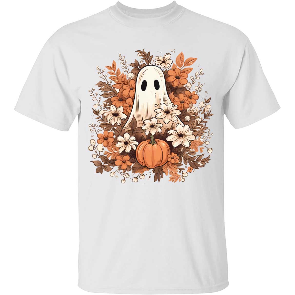 Fall Floral Ghost Halloween Shirt, Autumn Pumpkins Trendy Halloween Shirt 776V3