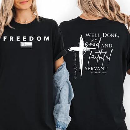 Red Charlie Kirk FREEDOM Shirt | Christian Faith Good Red Shirt | We Wear Red Charlie Kirk Birthday October 14 | Red Front & Back Shirt 683079