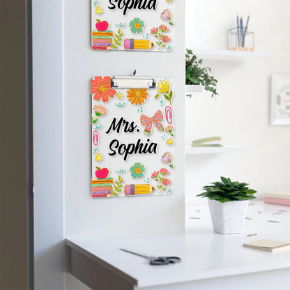 Custom Teacher Name Clipboard, Personalized Back To School Floral Clipboard, Teacher Appreciation Gift 685524