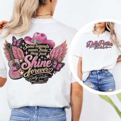 Dolly Parton Memorial Front & Back Bright Shirt, "Shine Forever" Fan Club Tribute Tee 686045