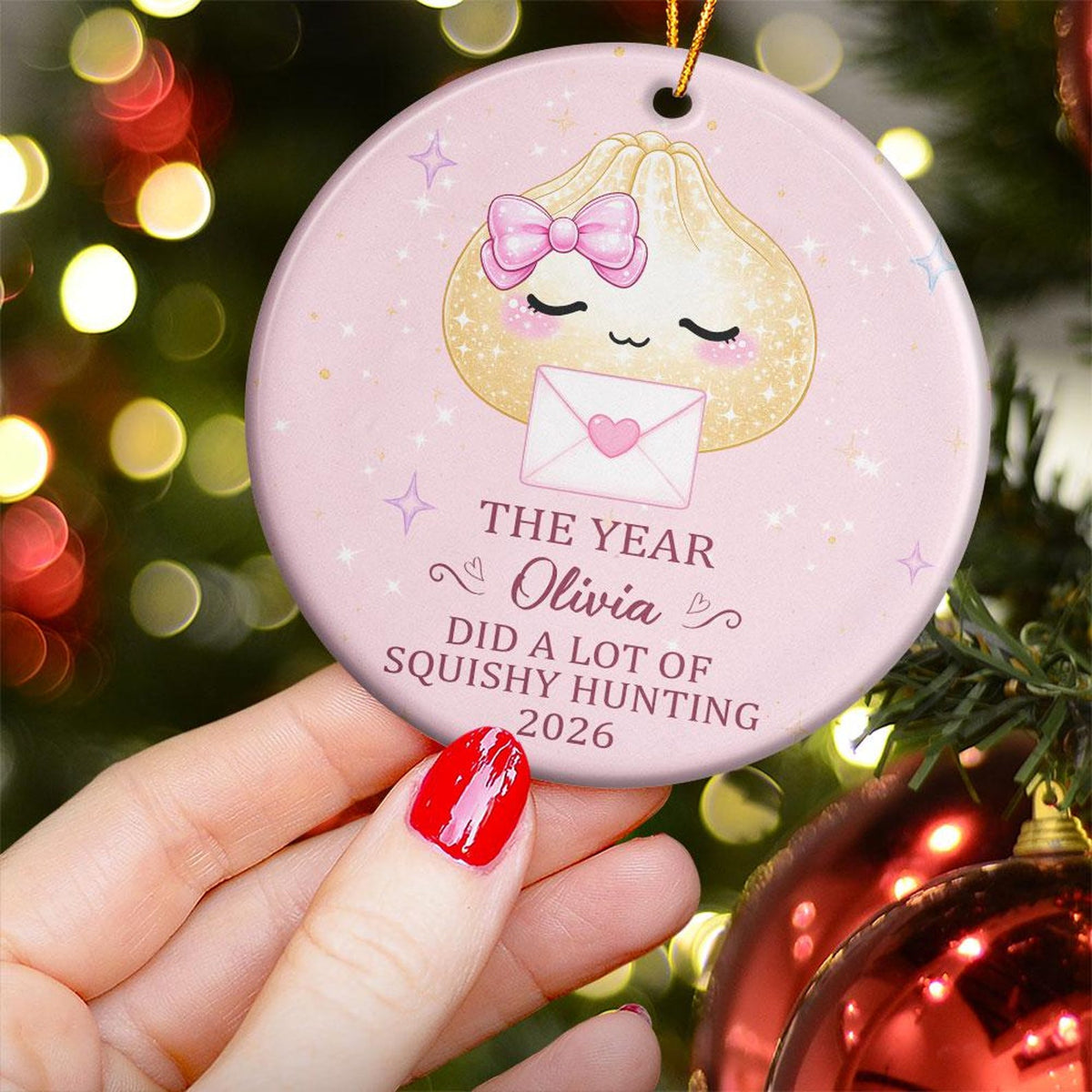 Personalized Cute Dumpling Squishy Hunter Ceramic Ornament, Custom Name Funny Kids Ornament, Christmas Keepsake Gift 686291 WFD