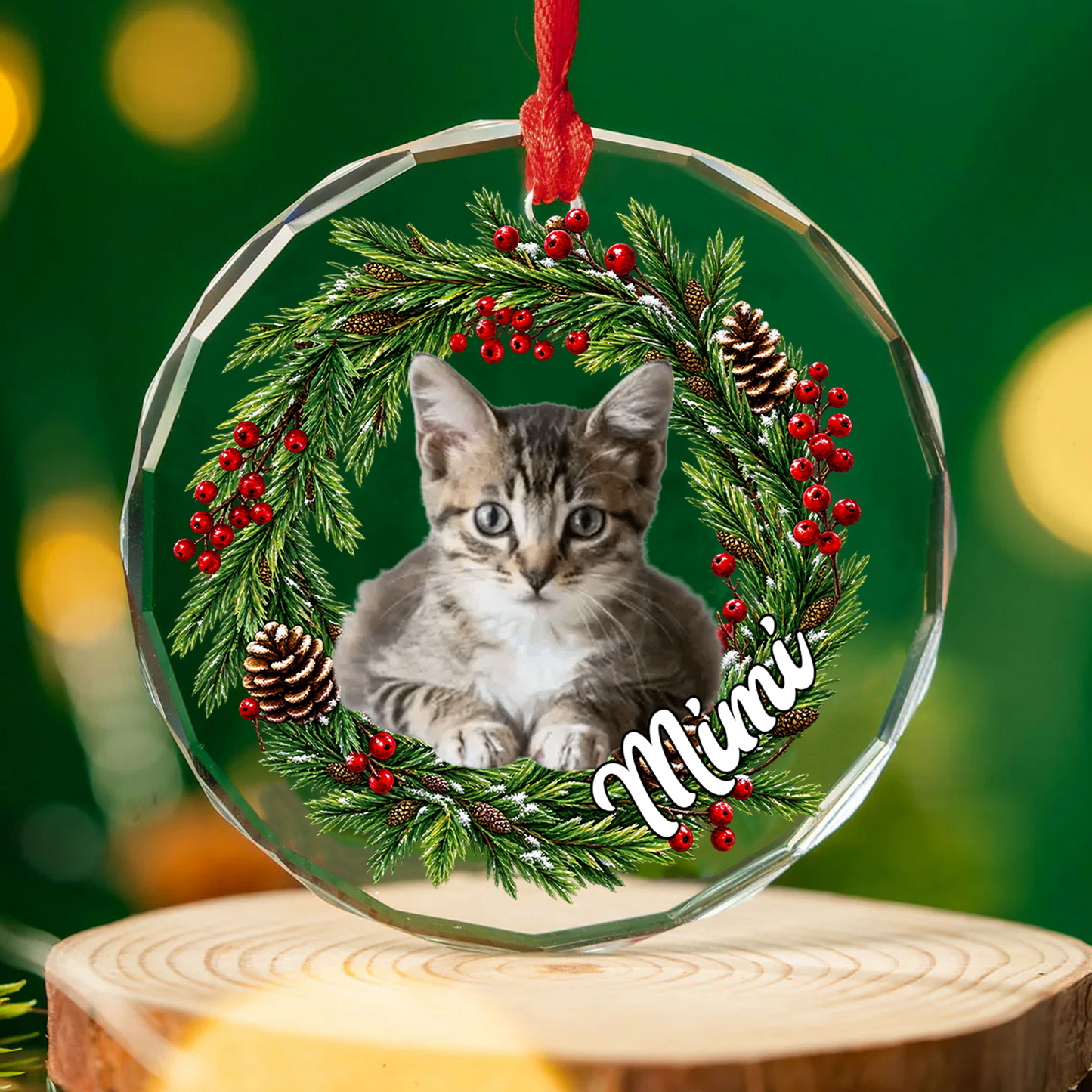 Custom Pet Photo Glass Ornament, Christmas Keepsake Gift For Pet's Lover 686003