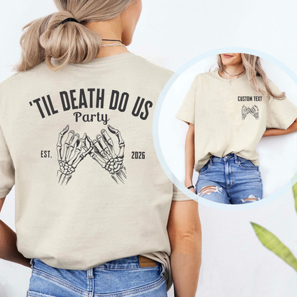 Personalized Bride Or Die Pocket & Back Bright Shirt, Funny Halloween Party Tee, Spooky Skeleton Hands Shirt 685667