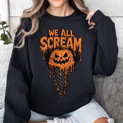 We All Scream Dark Sweater | Spooky Pumpkin Ice Cream Cone Tee | Vintage Halloween Shirt 685658