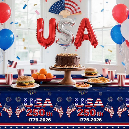 USA 250th Anniversary Tablecloth | Patriotic 1776–2026 Semiquincentennial Decor | Independence Day Table Decoration 685015