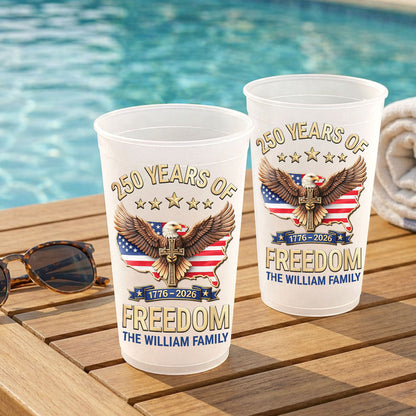 Personalized USA 250 Years Of Freedom Frosted Cups, 1776–2026 Eagle Party Cups, Custom Family Name Cups 684886