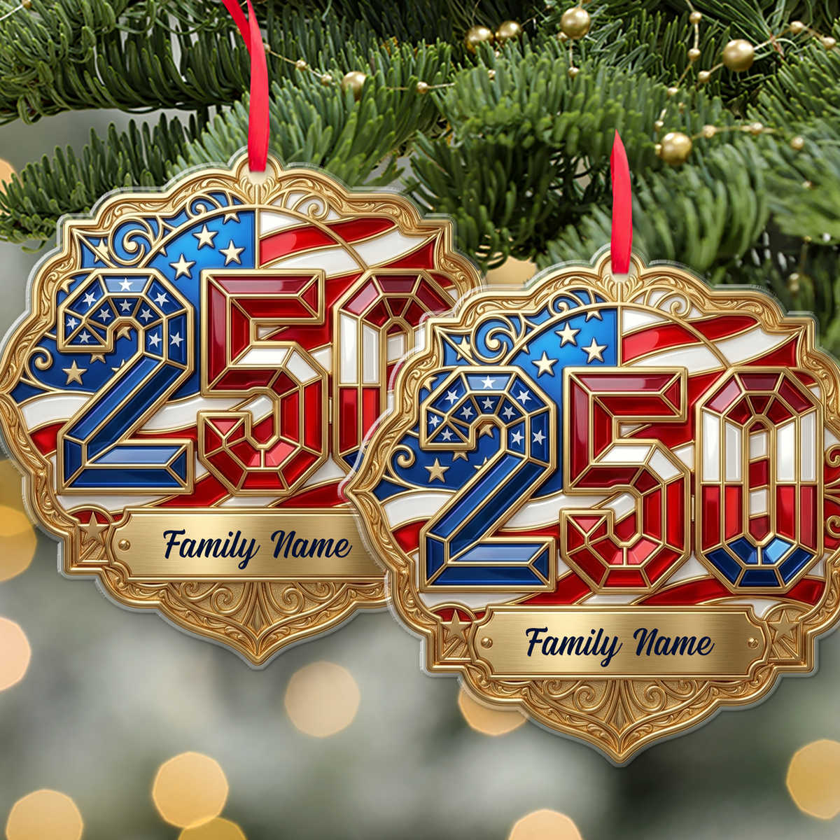 Personalized USA 250th Anniversary Acrylic Ornament, Custom Name Christmas Gift For Family 686393
