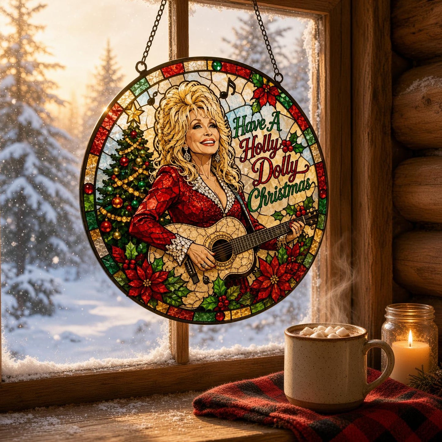 Have A Holly Dolly Christmas Stained Glass Suncatcher, Country Music Tribute Gift, Dolly Parton Fan Gift 686187 WFD