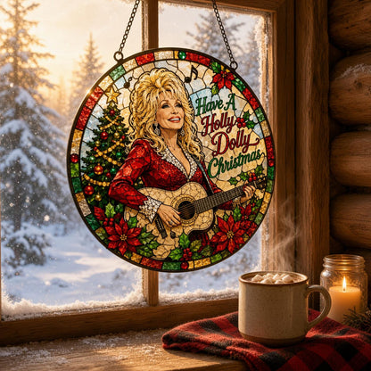 Have A Holly Dolly Christmas Stained Glass Suncatcher, Country Music Tribute Gift, Dolly Parton Fan Gift 686187 WFD