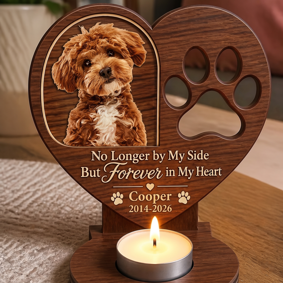 Custom Photo Forever In My Heart Wooden Candle Holder, Personalized Gift For Pet Lover 686789 WFD