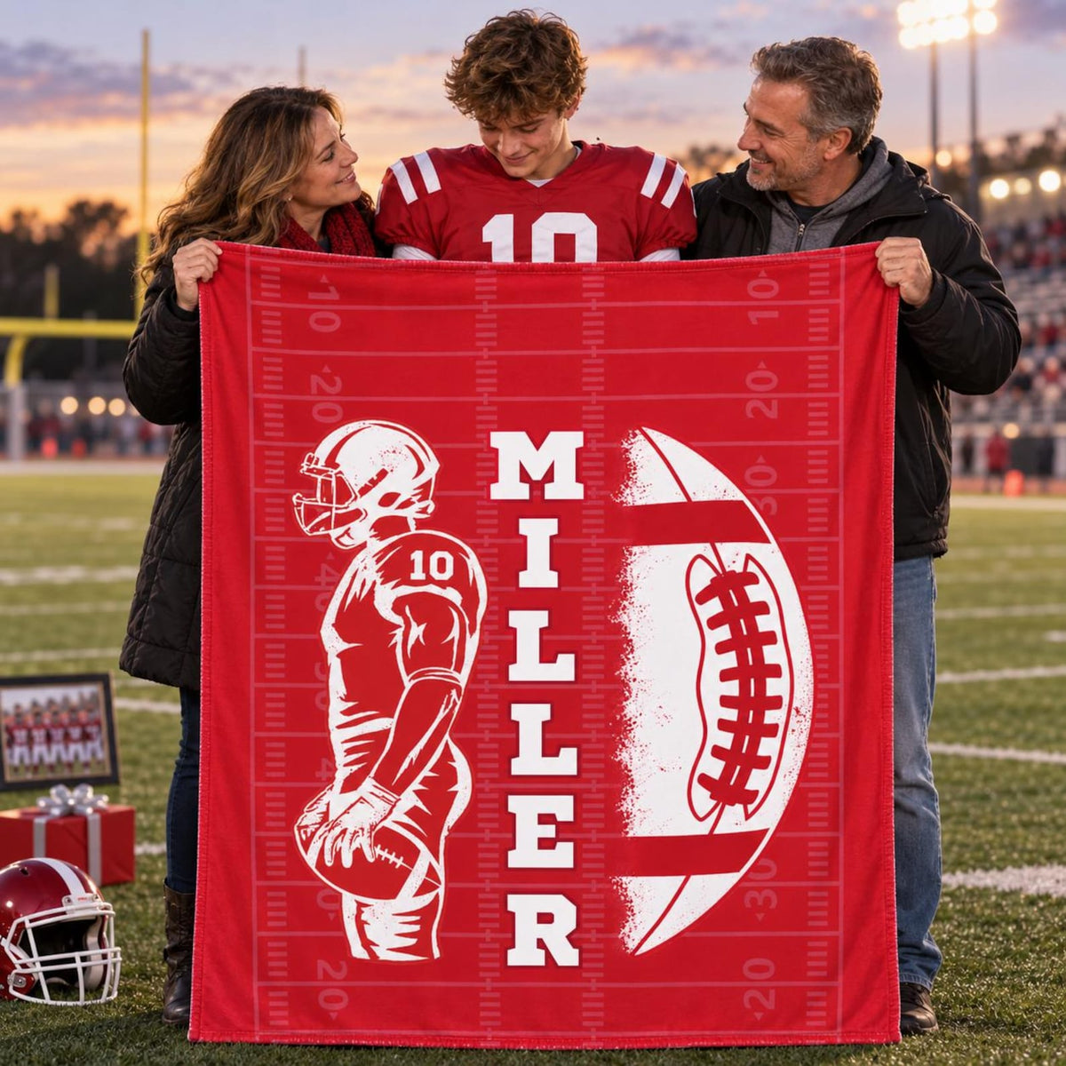 Personalized Senior Football Blanket, Custom Name & Number Throw, Football Graduation Gift, Team Banquet Keepsake 686428 WFD