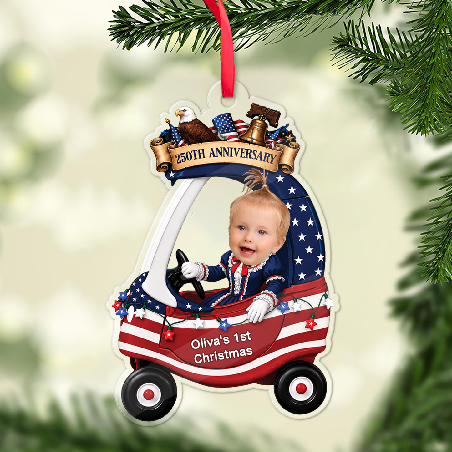USA 250th Anniversary Baby’s First Christmas Acrylic Ornament, Custom Photo Car Christmas Ornament, Gift For Family 686013