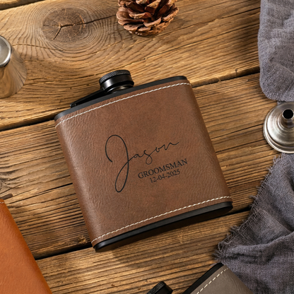 Personalized Leather Flask For Man, Groomsmen Gifts, Best Man Flask Wedding Gifts 684781
