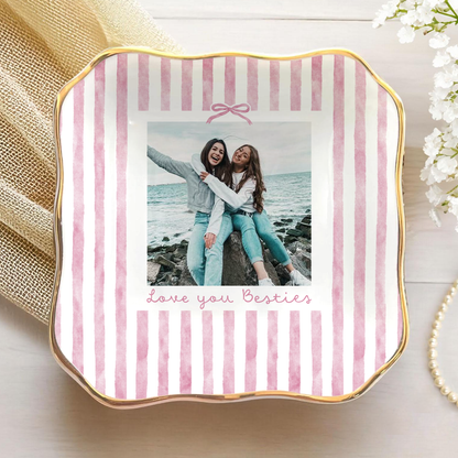 Custom Bestie Photo Jewelry Dish, Personalized Best Friend Trinket Tray, Birthday Gifts For Bestie 685595