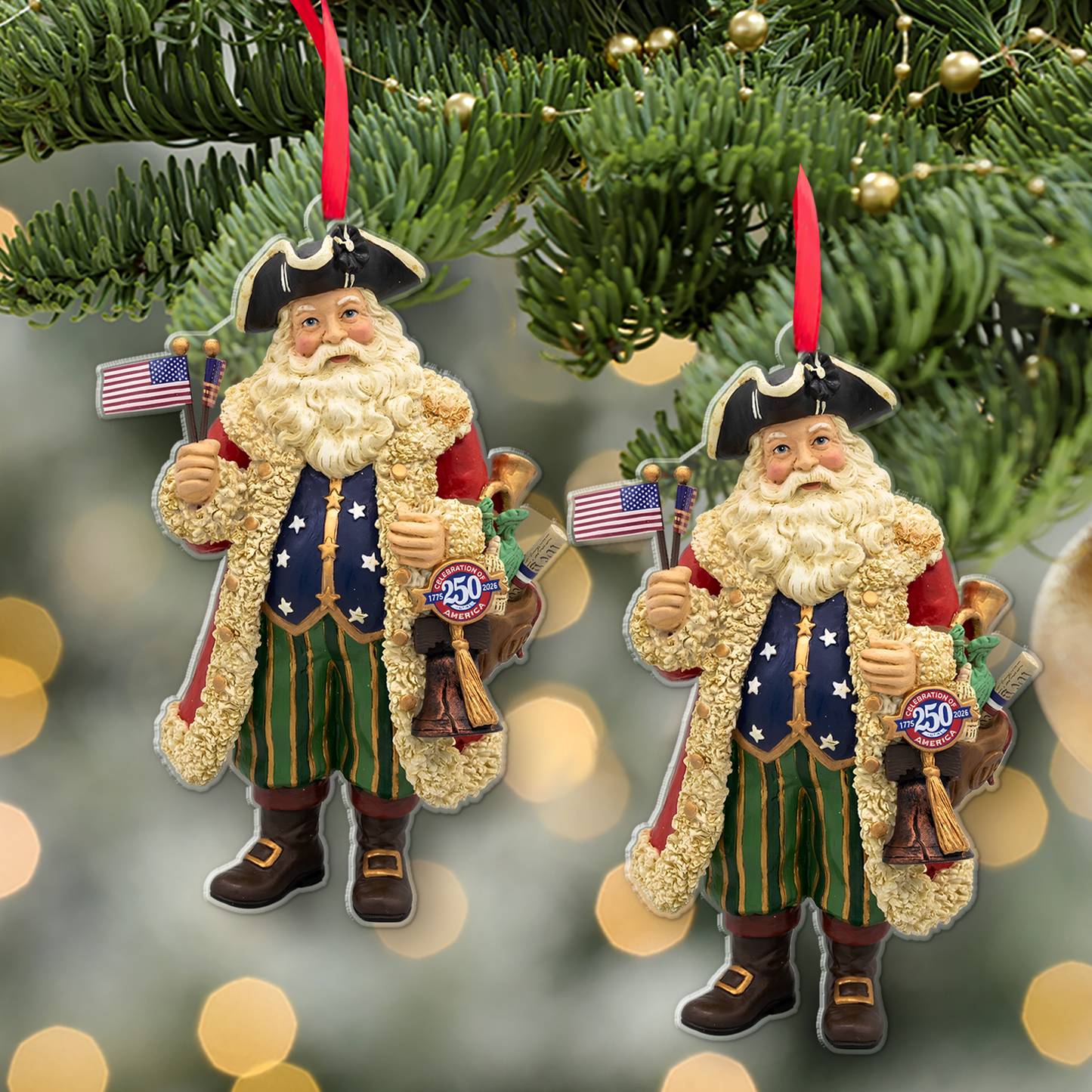 America 250th Anniversary Acrylic Ornament, Patriotic Kurt Adler Santa Ornament, Christmas Tree Decor 685907