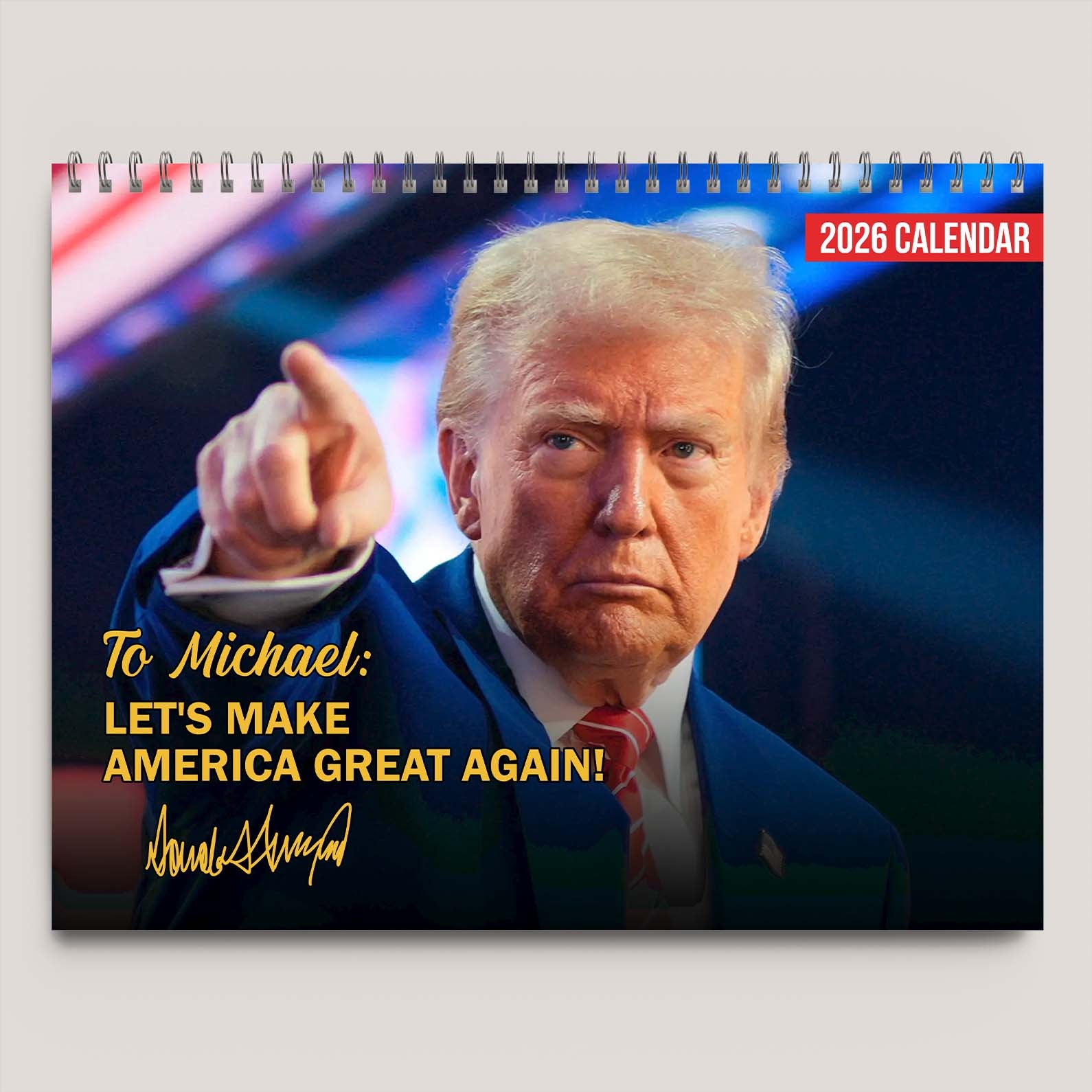 President Donald Trump Autographed Calendar 2026 | Personalized Custom Name and Text Wall Calendar 683365 - GOP