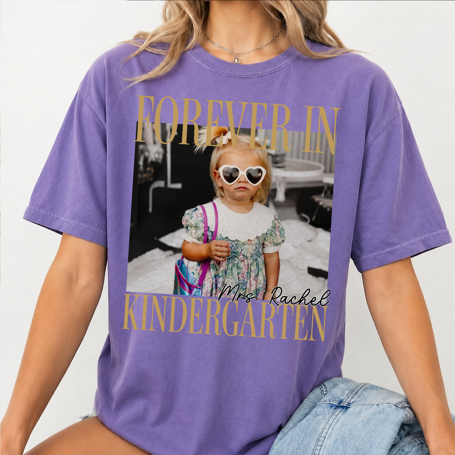 Custom Photo Forever In Kindergarten Comfort Colors Shirt, Personalized Teacher Team Tee, Back To School Gift 685843