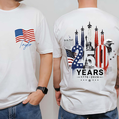 Personalized USA 250th Anniversary Pocket & Back Bright Shirt, 1776-2026 Fighter Jet Tee, Patriotic 4th Of July Gift 685274