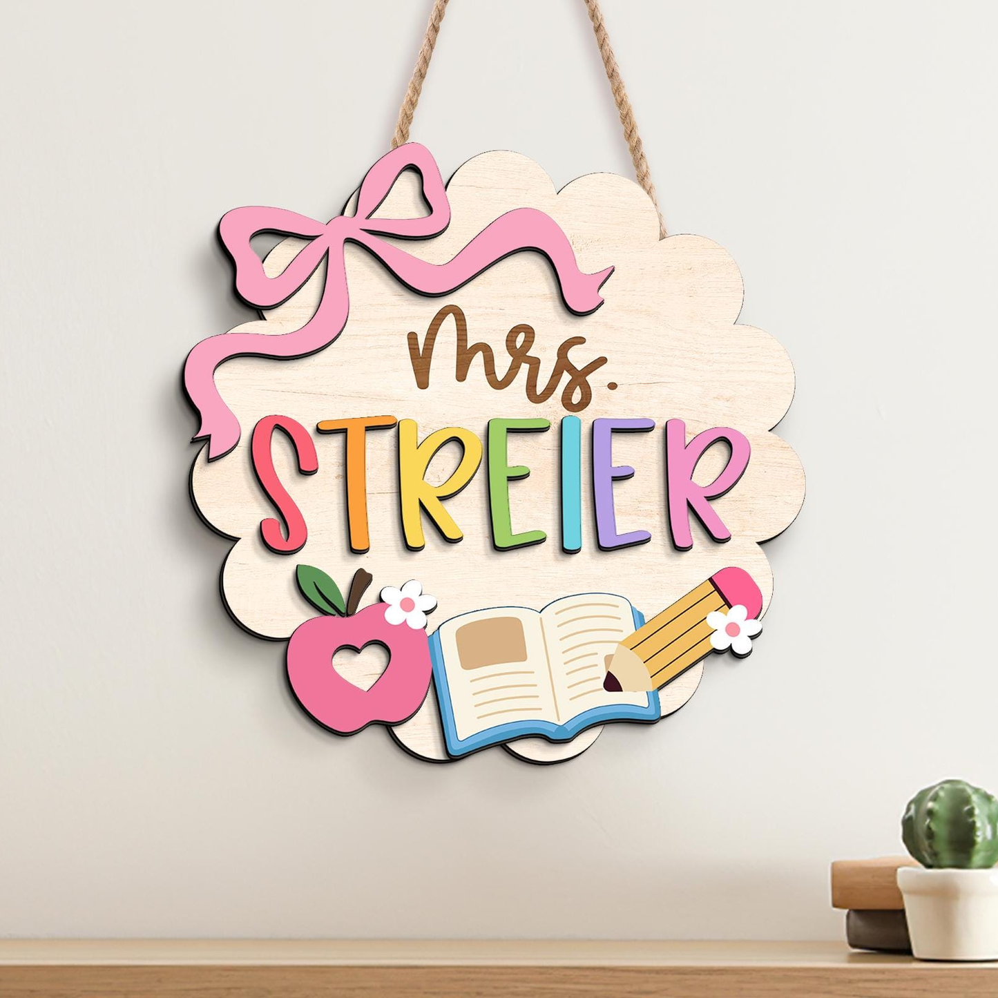 Custom Teacher Name Wooden Sign, Personalized Back To School Classroom Decor 685433 WFD