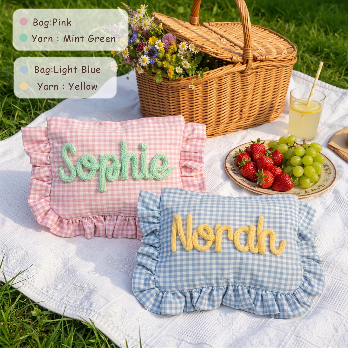 Personalized Ruffle Bridal Makeup Bag, Custom Chenille Name Cosmetic Pouch, Travel Toiletry Bag Gift For Her 685576