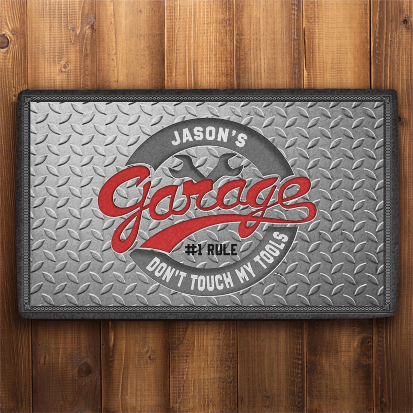 His Garage Rules Personalized Doormat