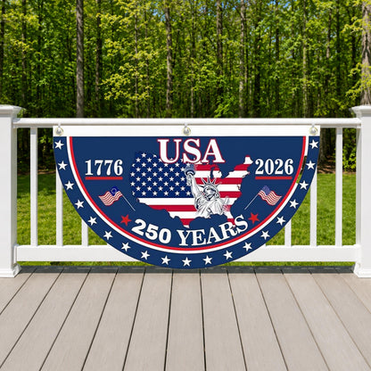 USA 250th Anniversary Semicircle Fence Flag, Patriotic USA 1776–2026 Semiquincentennial Flag 685185