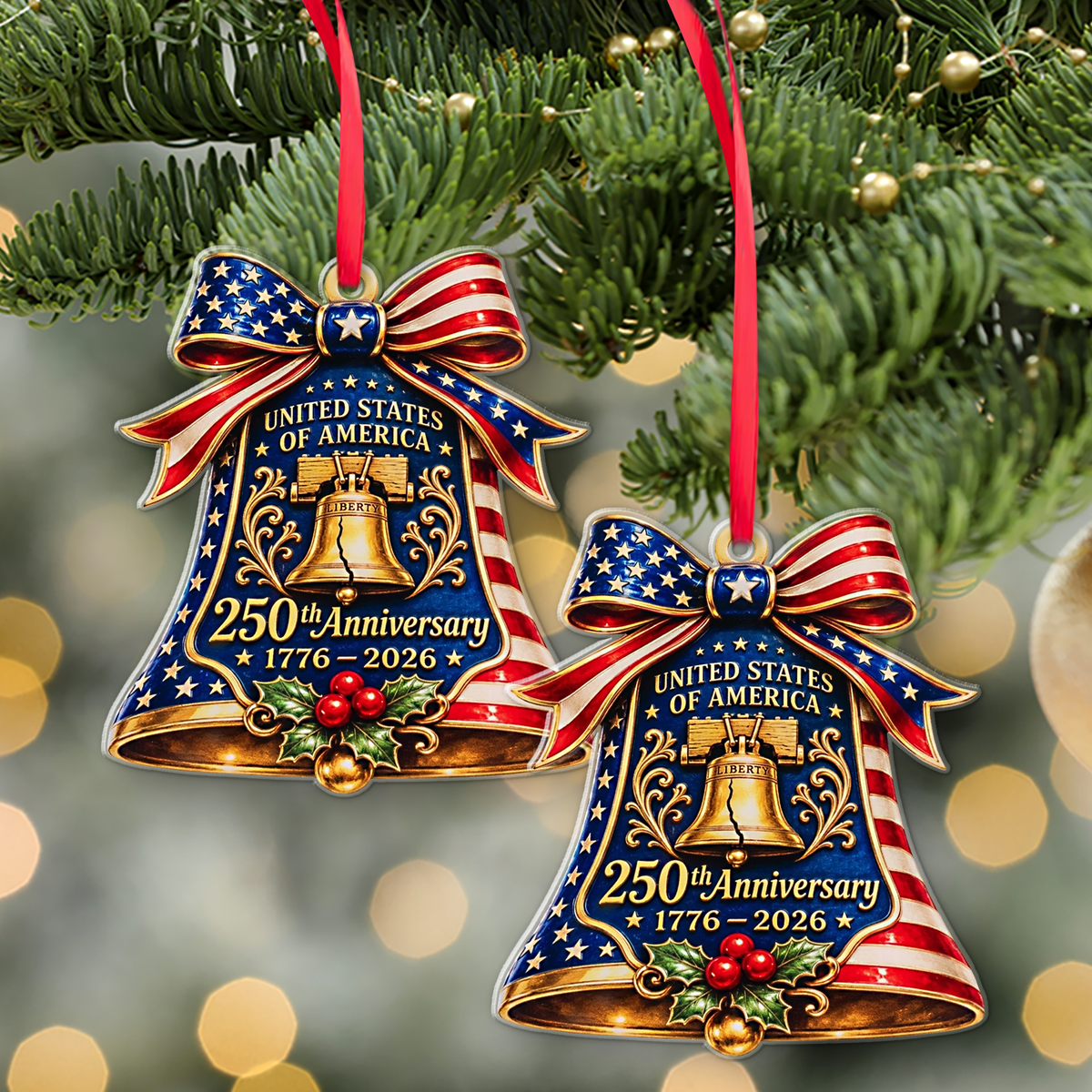 USA 250 Years Anniversary Acrylic Ornament, 1776-2026 Patriotic Liberty Bell Christmas Ornament 686113